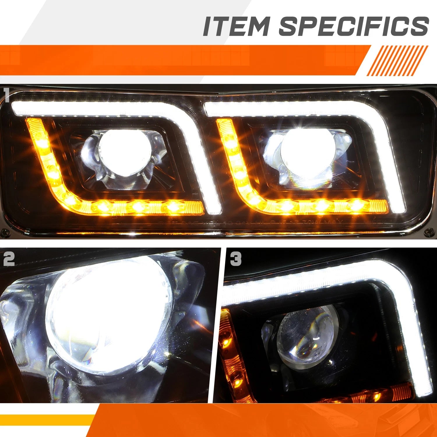 LED DRL Projector Headlight for Kenworth W900/Western Star 4800 (1981–2019)