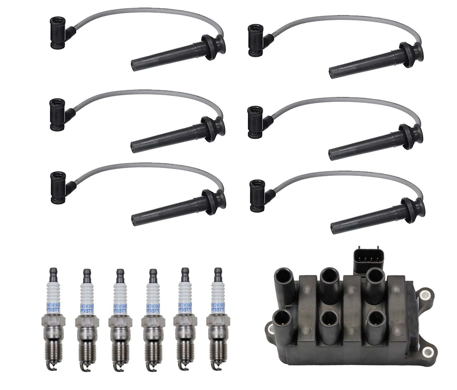 Set of 6 Denso Ignition Coil Wire & Platinum Spark Plugs for Ford Mercury (3.0)