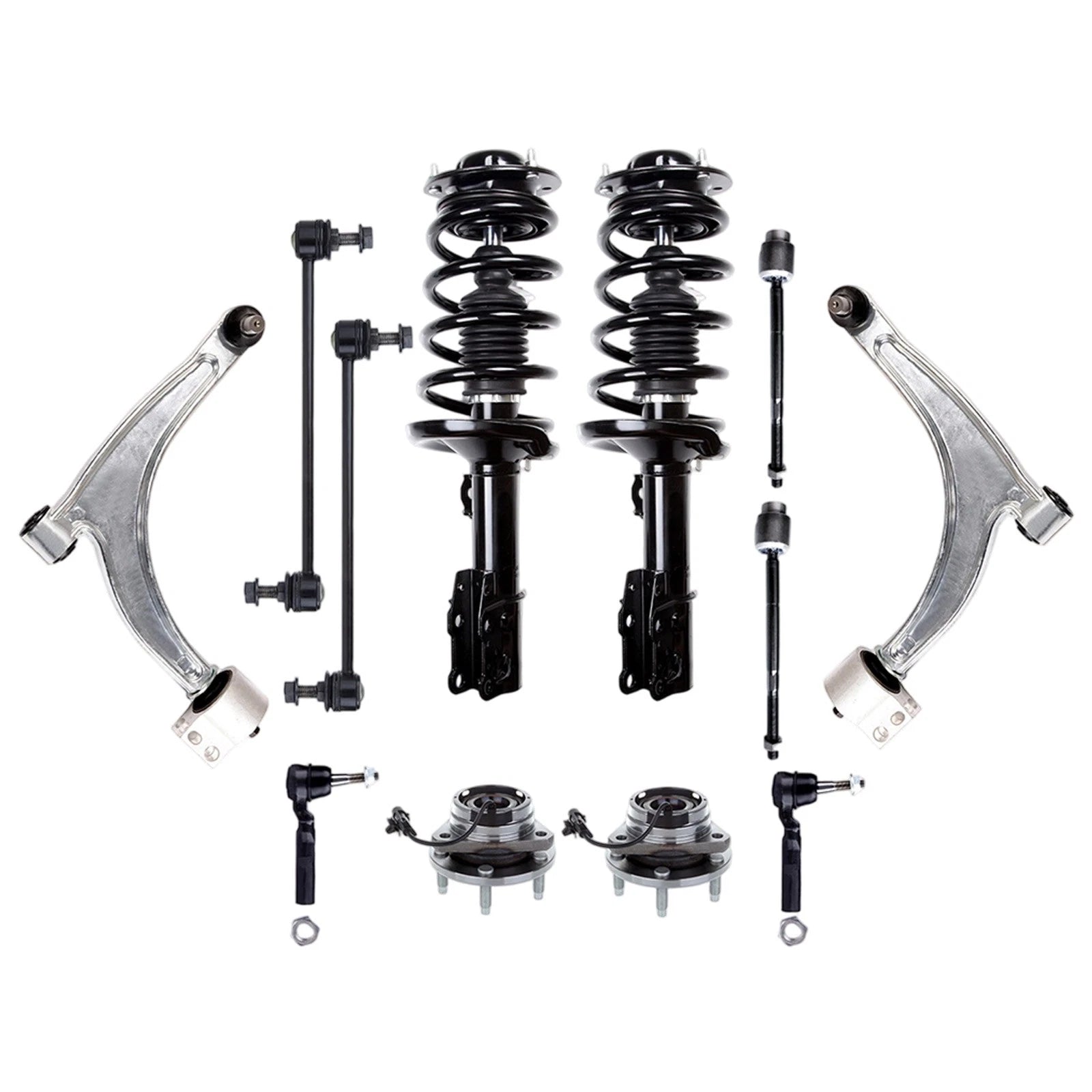 Front Struts Lower Control Arms Tie Rods Kit for Chevy Malibu Aura G6 (2004–2012)