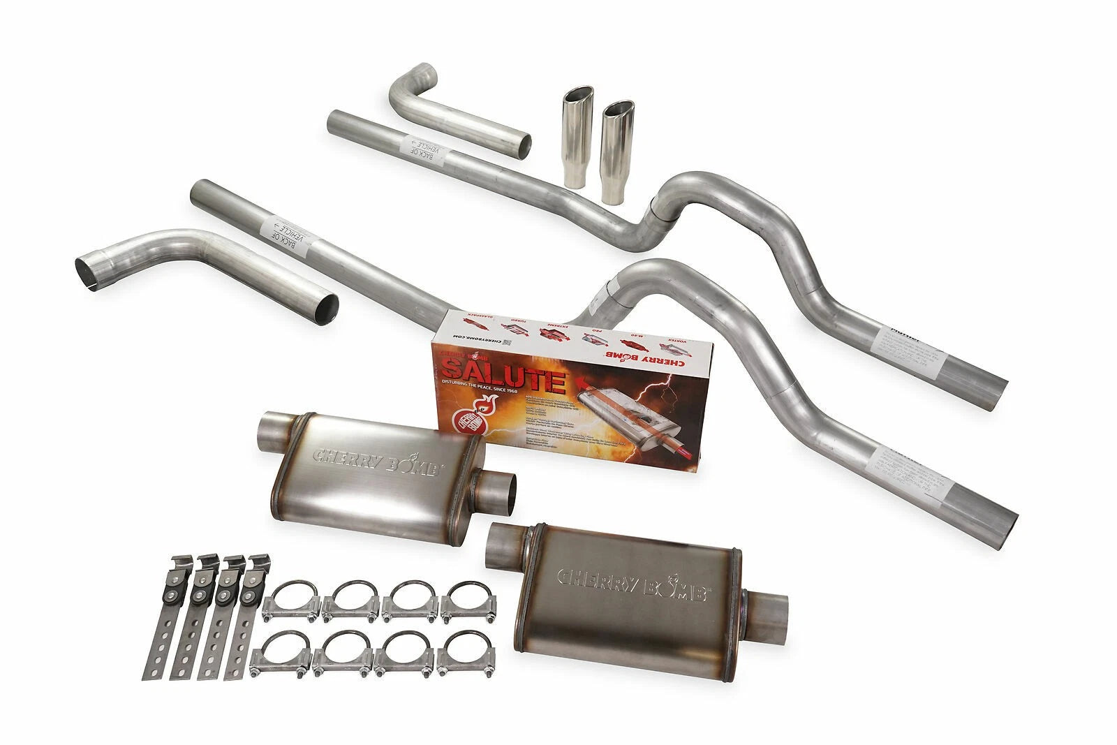 Dual Exhaust Kit 2.5" for Ford F-Series (1973–1979) - Cherry Bomb Salute, Side Exit Tips