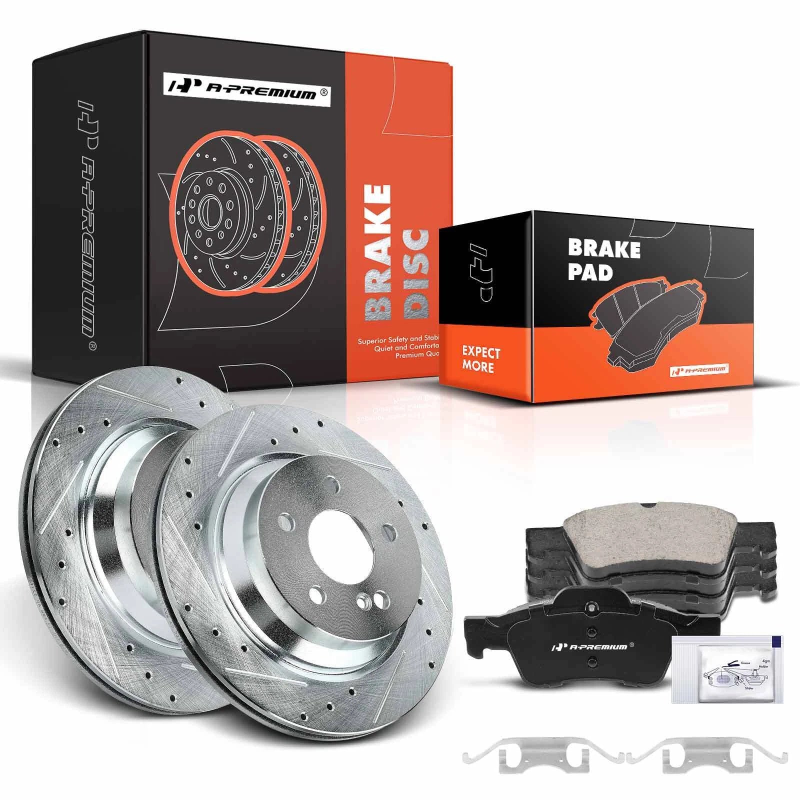Rear Drilled Brake Rotors & Ceramic Pads for Benz E320 (2003–2005)