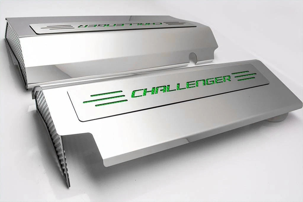 Fuel Rail Covers Green CF Vinyl Challenger Inlay for 2008–2011 Dodge Challenger SRT8