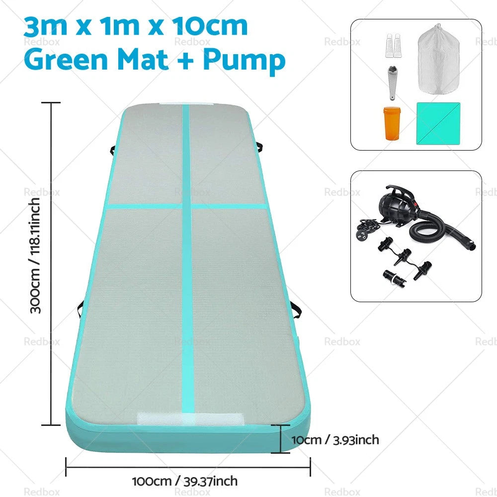 3M Inflatable Air Track Gymnastics Mat with Electric Pump - Green