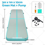 3M Inflatable Air Track Gymnastics Mat with Electric Pump - Green