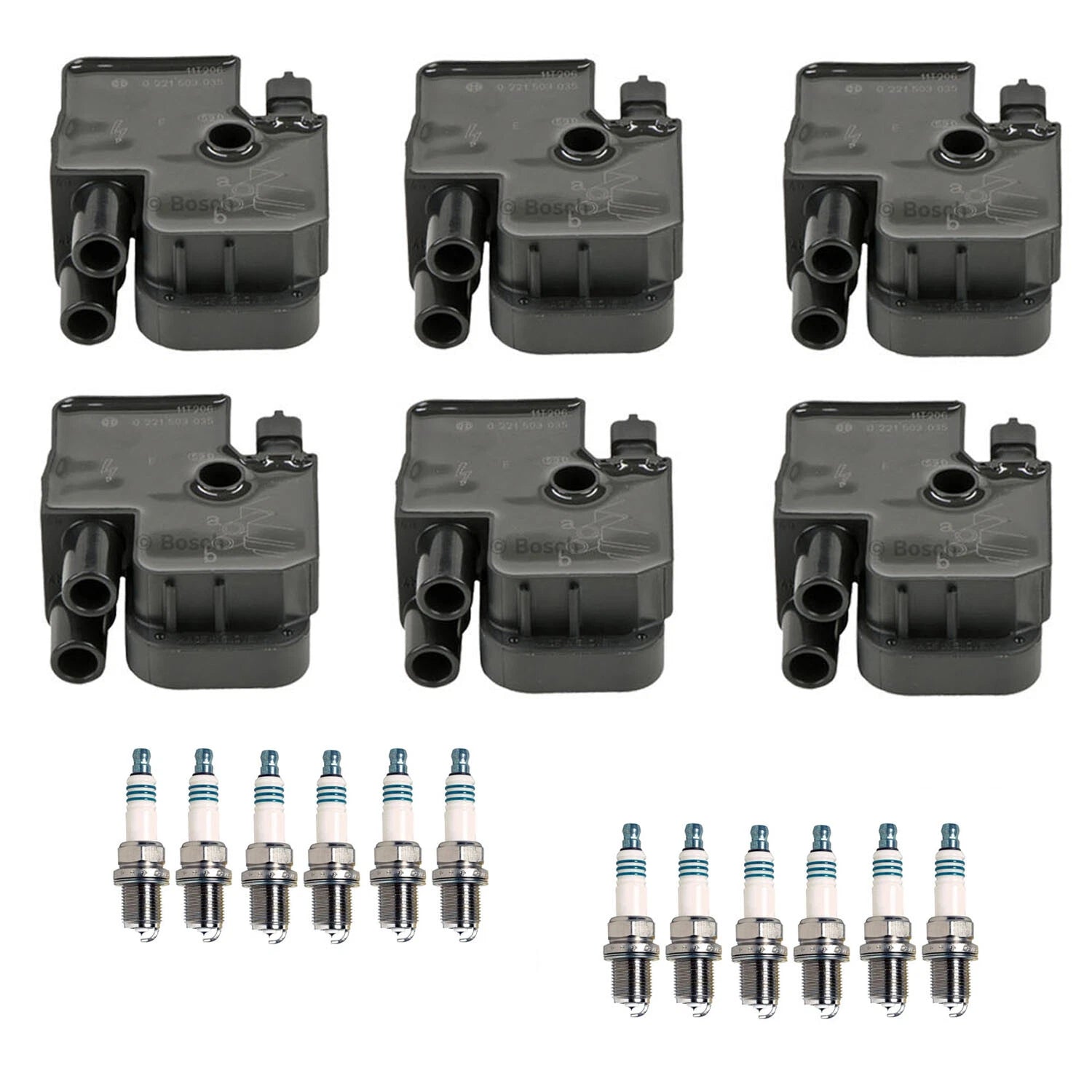 Set of 6 Ignition Coils & 12 Iridium Spark Plugs for Mercedes W210 W163