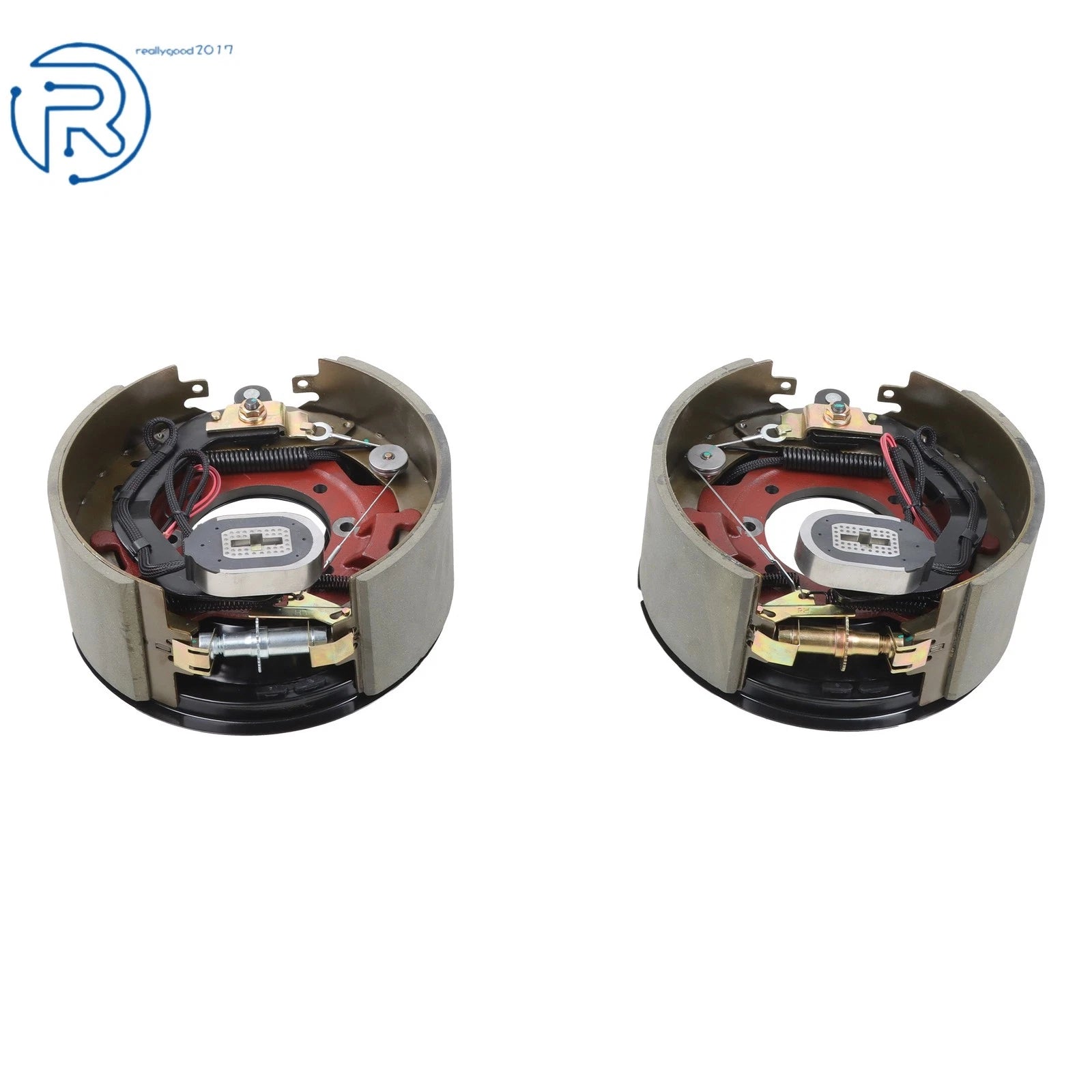 Set of 2 Electric Trailer Brake Assemblies for 12K-15K Axles (Self-Adjusting)