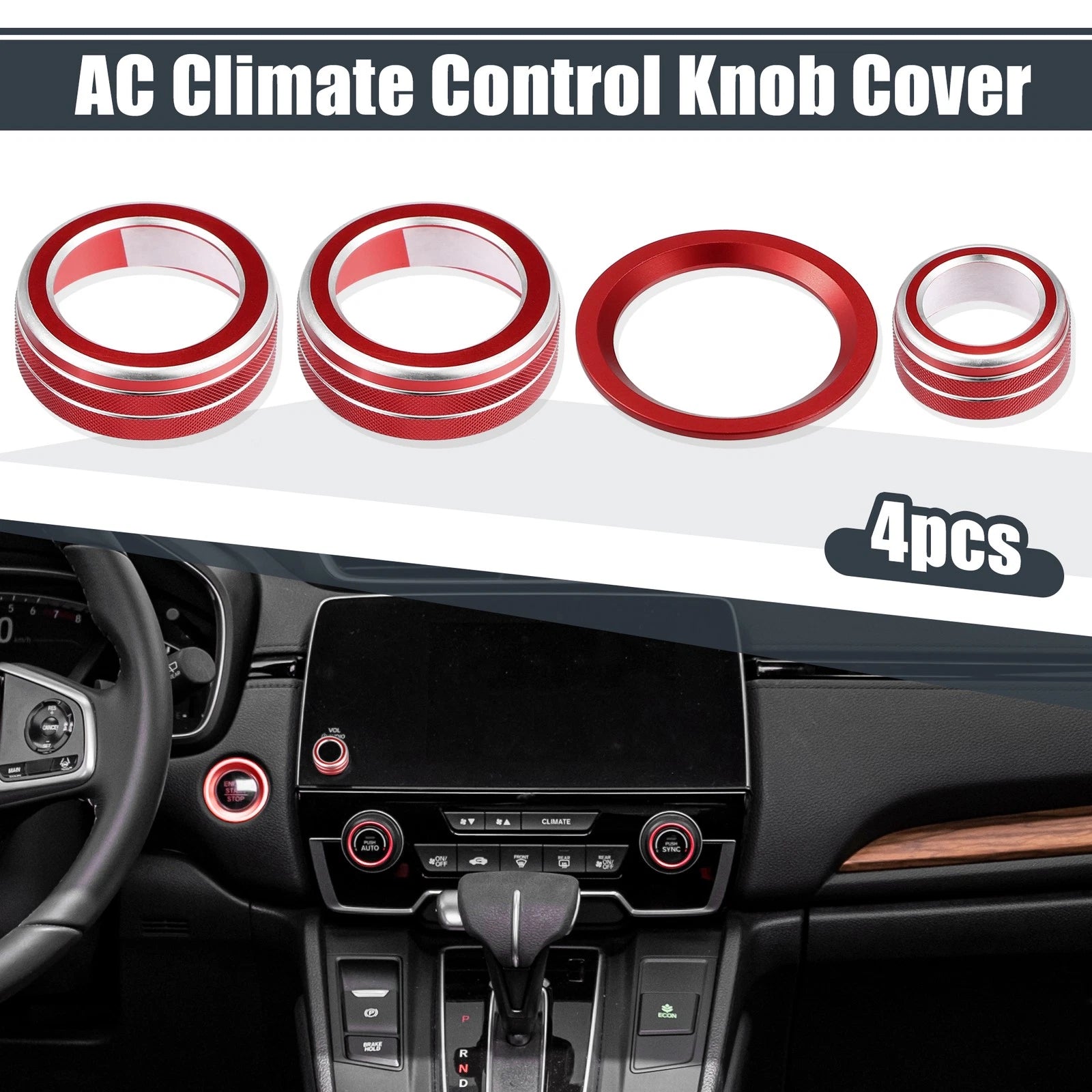Set of 4 AC Knob Covers for Honda CR-V (2017–2021) Red