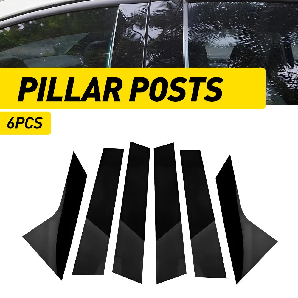 Set of 6 Glossy Black Pillar Posts for Hyundai Elantra (2021–2023)