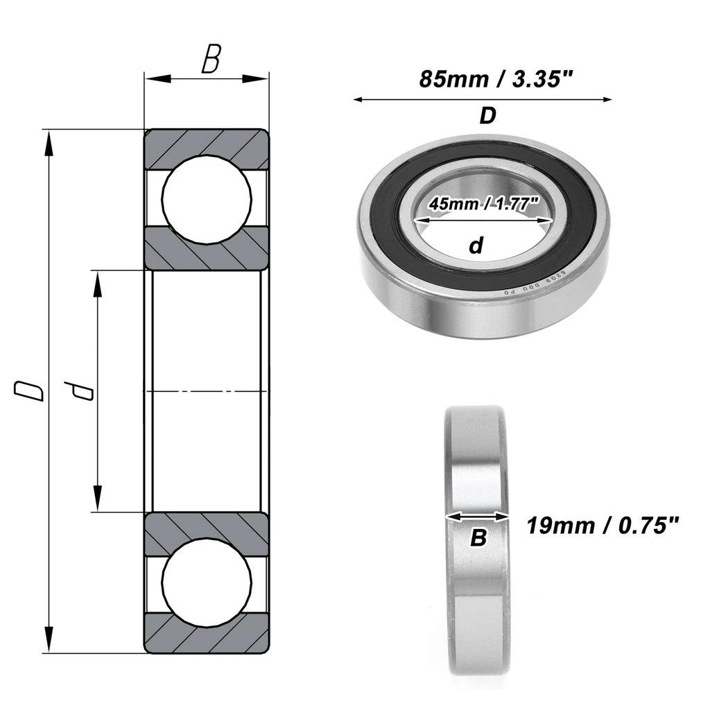 Deep Groove Ball Bearing 6209DDU for Scooter Skateboard (P0 45x85x19mm)