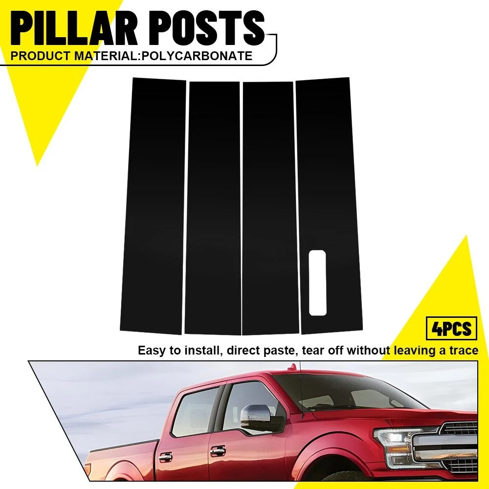 Set of 4 Glossy Black Door Window Pillar Post Covers for Ford F-150 (2015–2021)