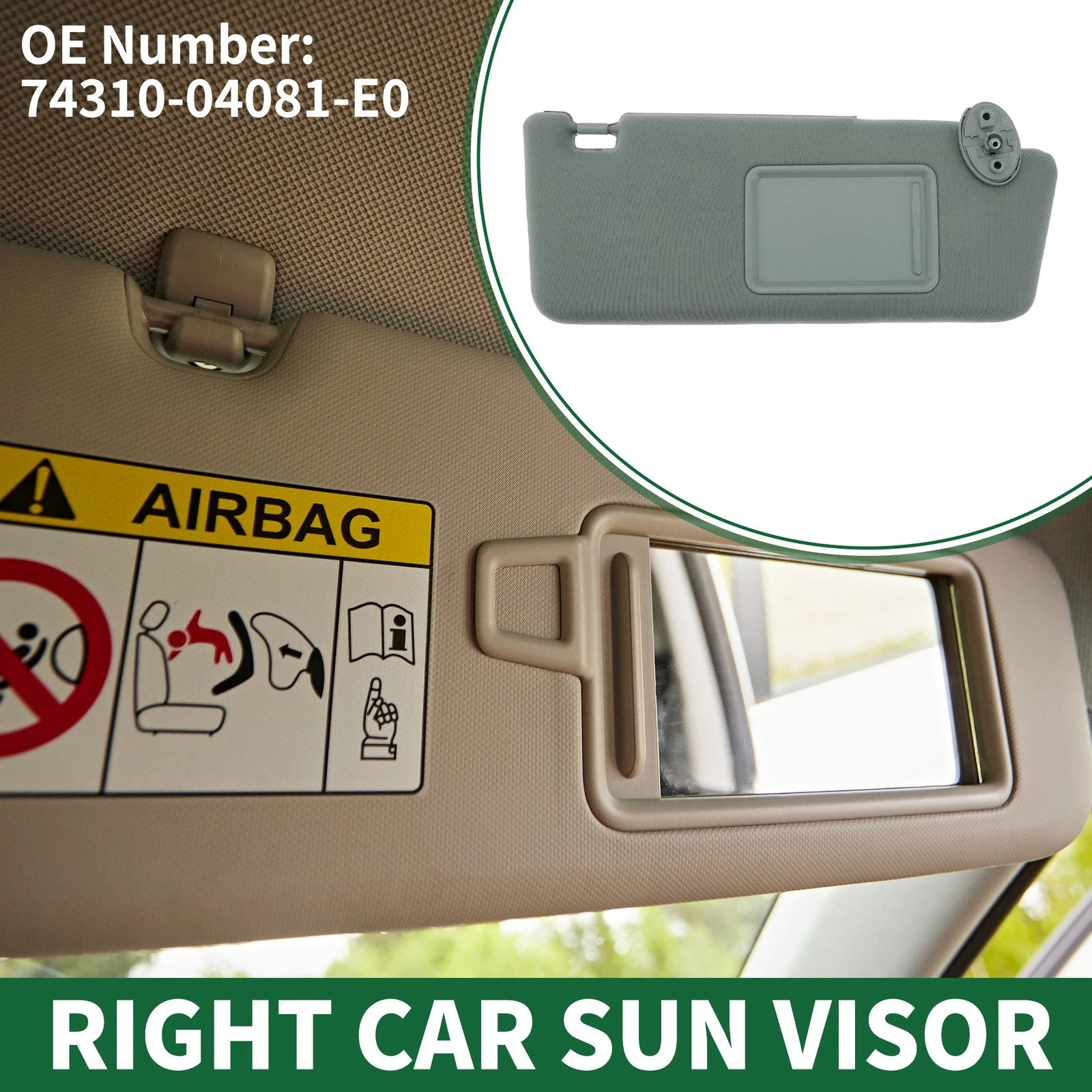 Right Sun Visor for Toyota Tacoma (2005–2008) with Mirror No. 74310-04081-E0