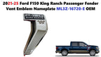 Fender Vent Emblem Nameplate for Ford F150 King Ranch (2021–2025) ML3Z-16720-E