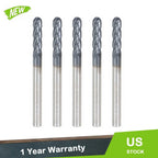 Set of 5 End Mills 1/8" 4 Flute Ball Nose Carbide