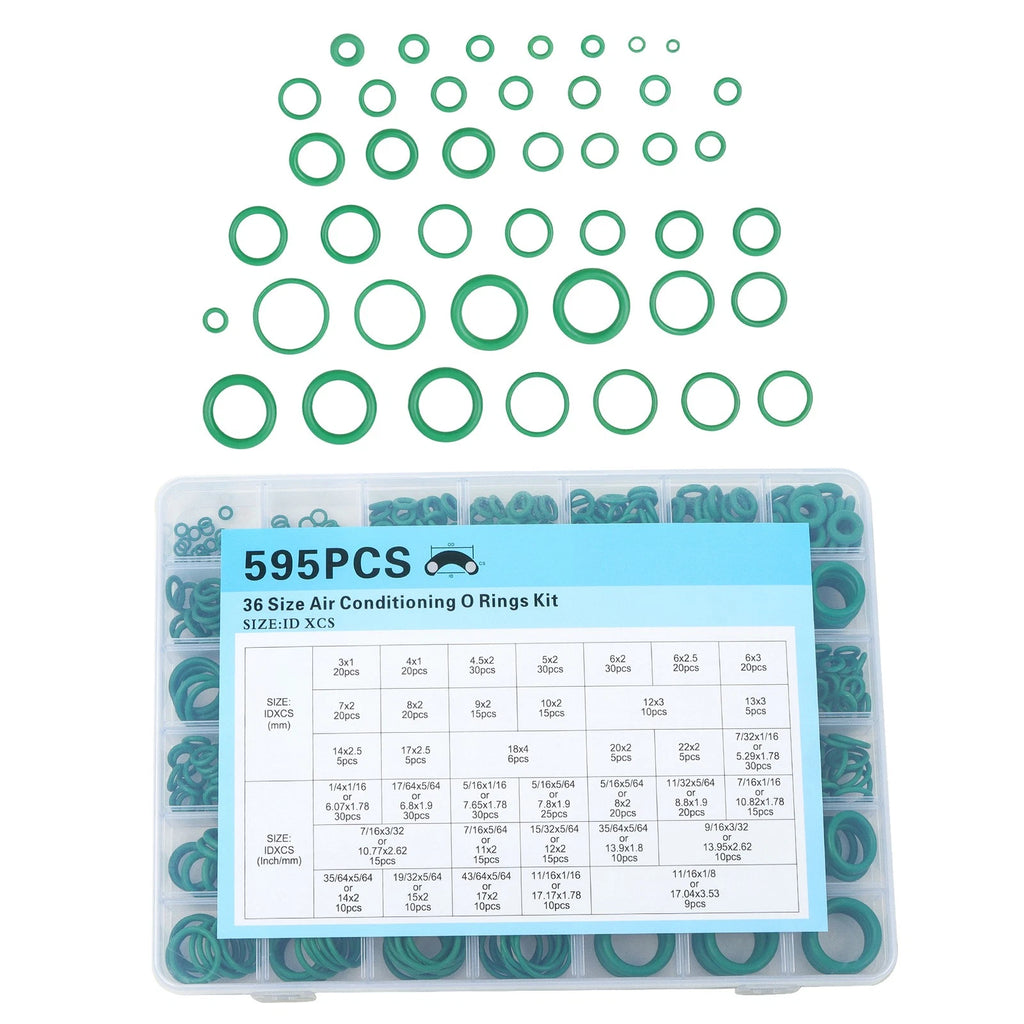 Set of 36 Rubber O-Rings for Air Conditioning (595 Pcs)