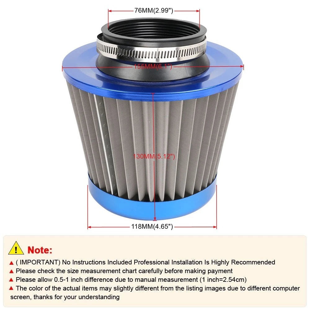 Cold Air Intake Cone Filter for Stainless Steel 3" Inlet