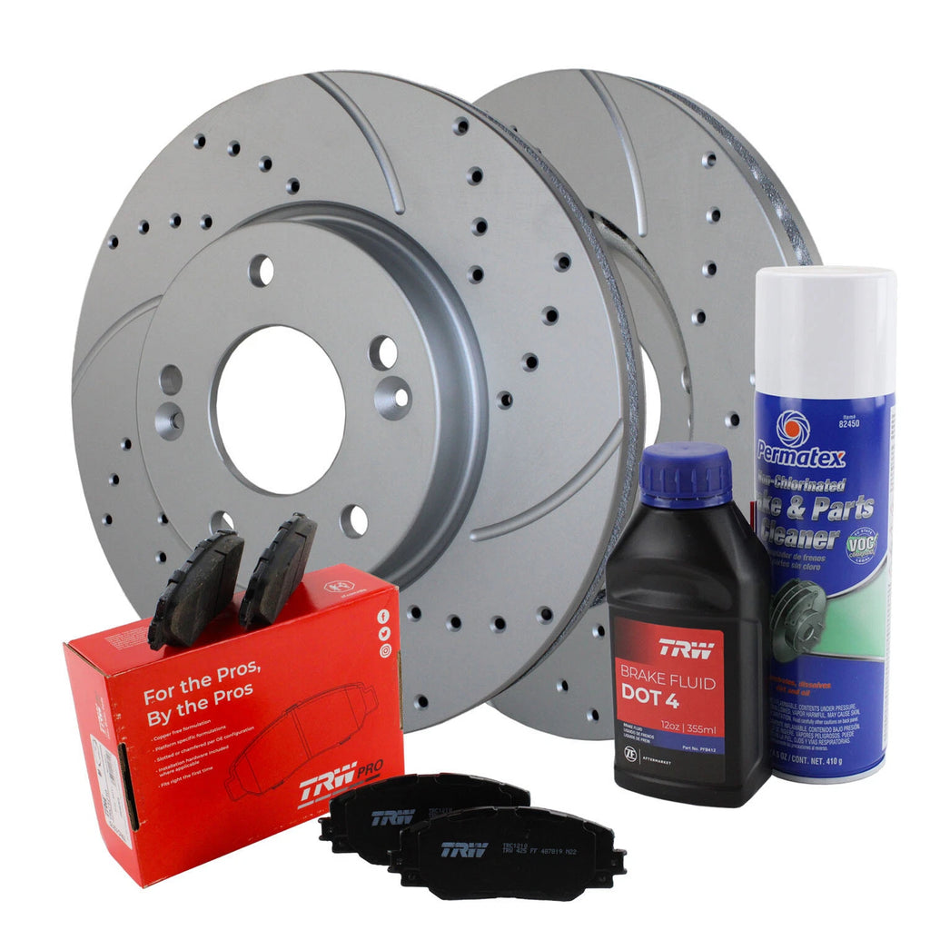 Front Brake Kit Set of 4 Drilled Rotors & TRW Pro Ceramic Pads for Kia Soul (2010–2022)