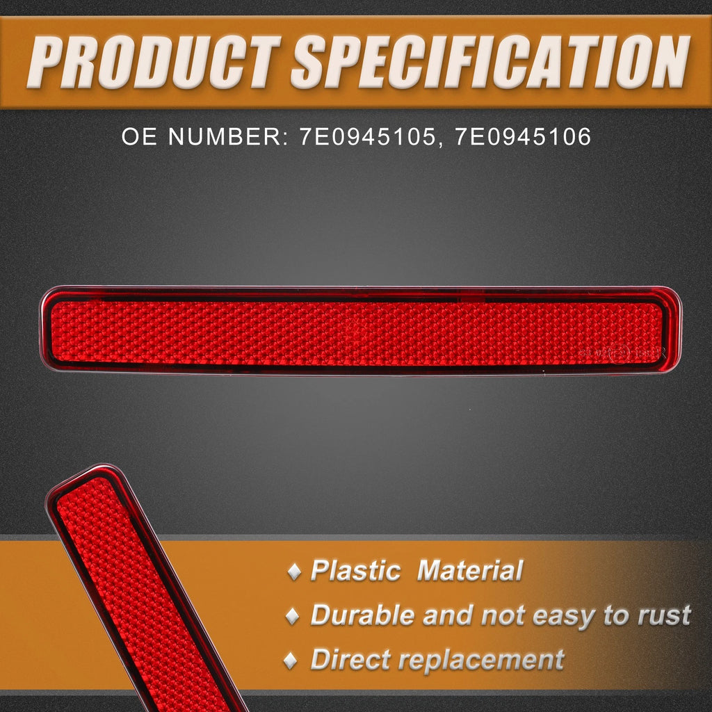 Pair Rear Bumper Reflector Light Cover for Volkswagen (2011–2016) 7E0945105 7E0945106 Red
