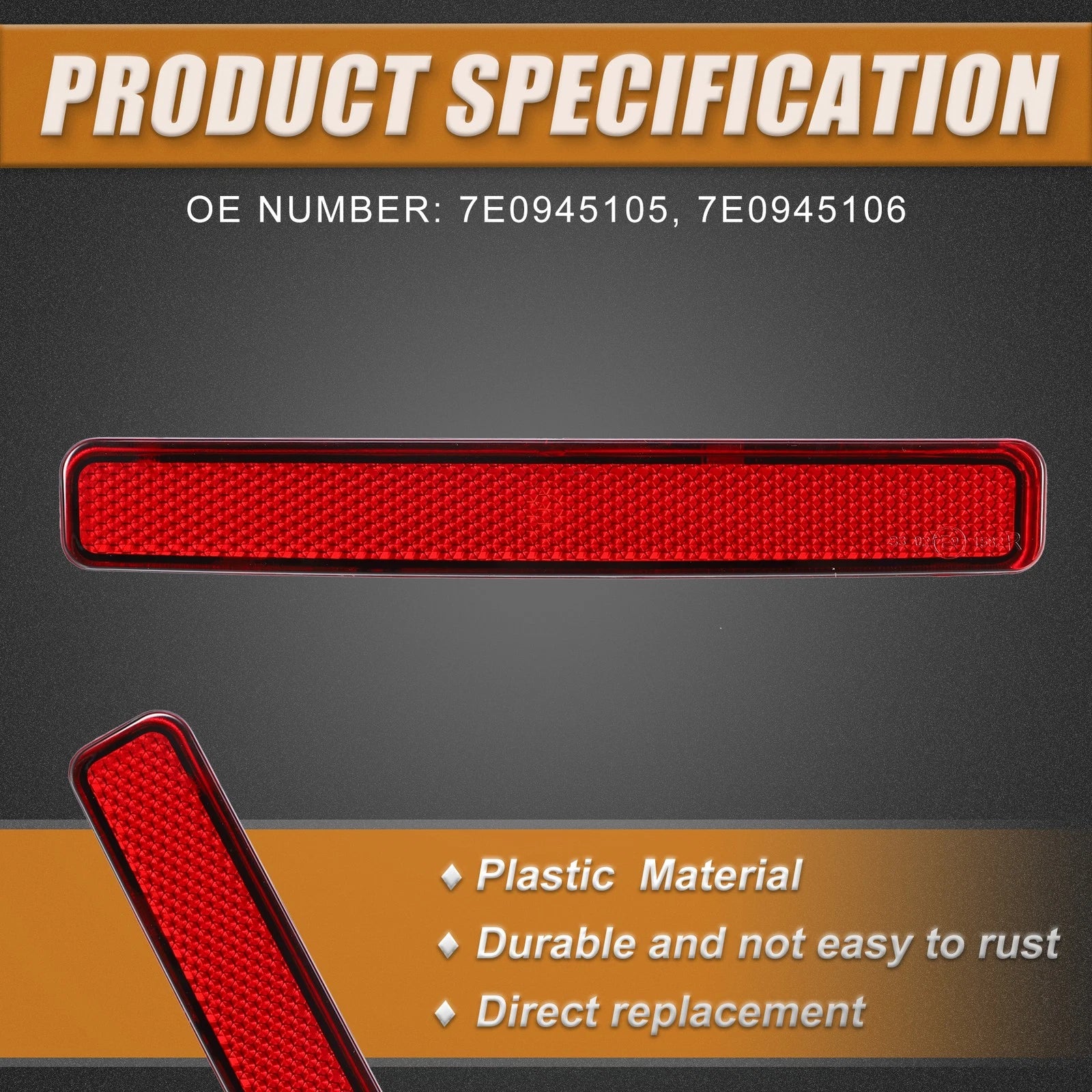 Pair Rear Bumper Reflector Light Cover for Volkswagen (2011–2016) 7E0945105 7E0945106 Red