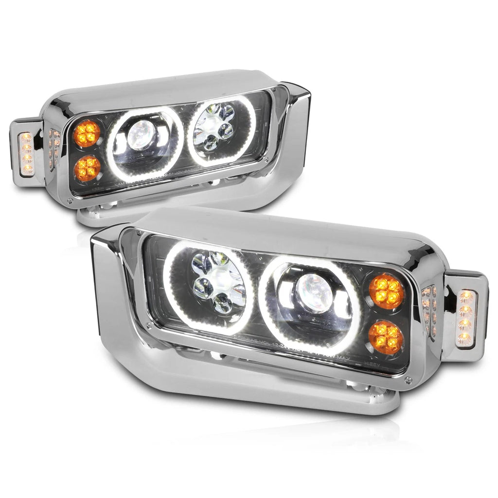 Dual LED Halo Projector Headlights for Peterbilt 359 379 389 (1981–2021)