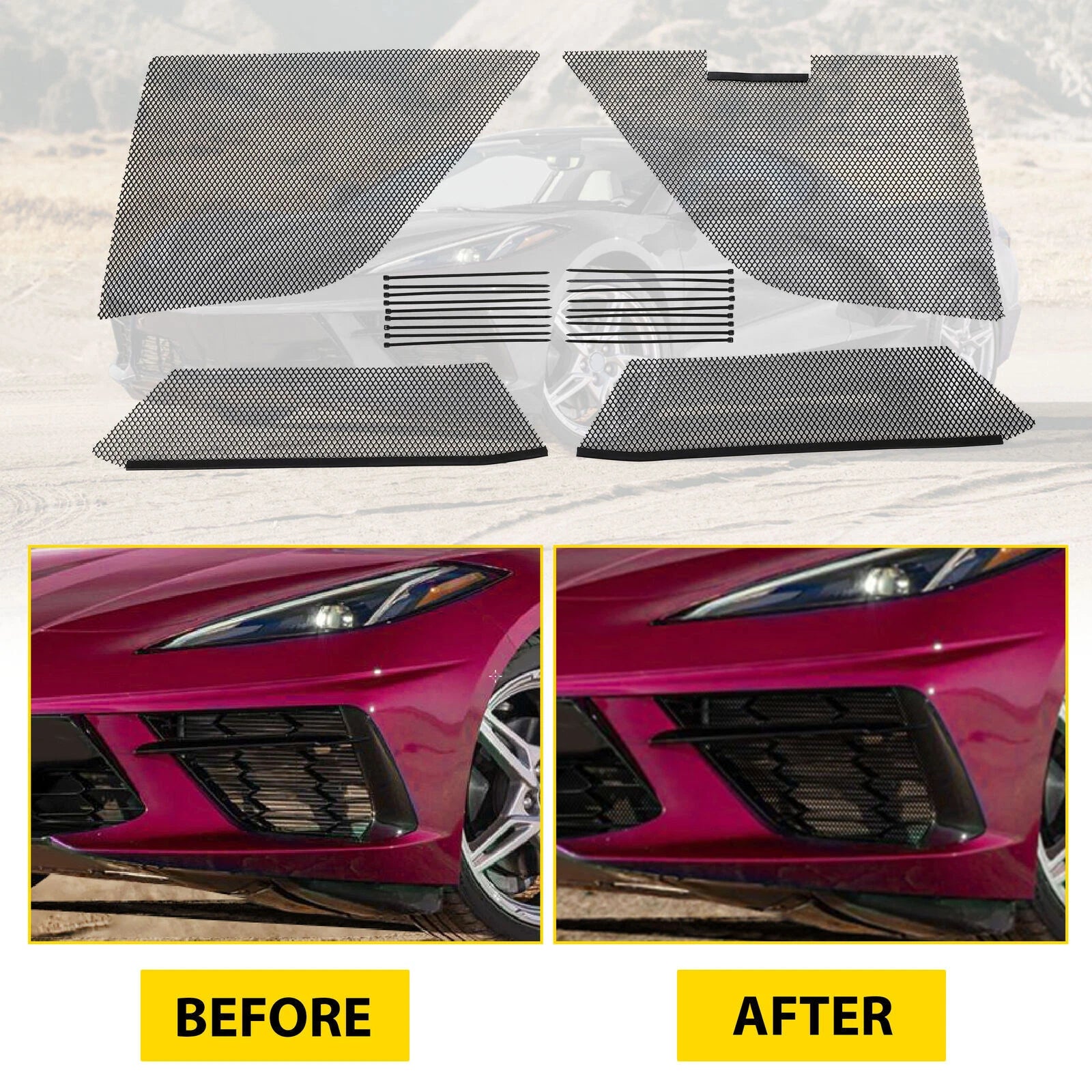 Set of 4 Radiator Mesh Grill Guards for Corvette C8 (2020–2024) Black