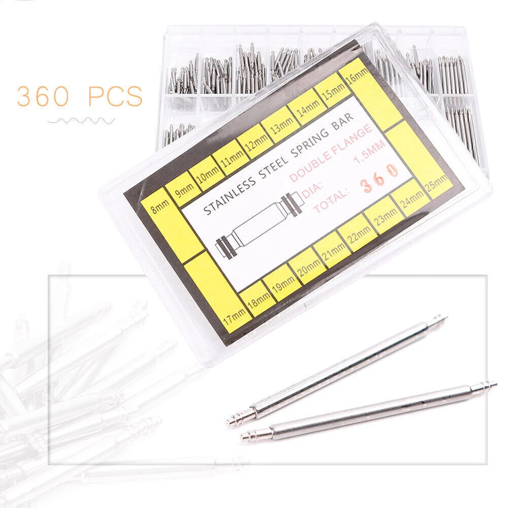 Watchmaker Repair Tools Set of 360 Spring Bars Link Pins 8-25mm