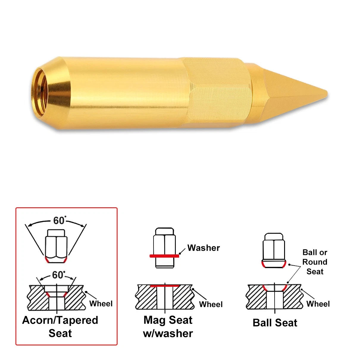 Set of 20 M12X1.5 Gold JDM Hex Spiked Wheel Lug Nuts + 20mm Extension