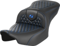 SADDLEMEN Roadsofa Seat for Motorcycle (without Backrest) - Honeycomb - Blue Stitch