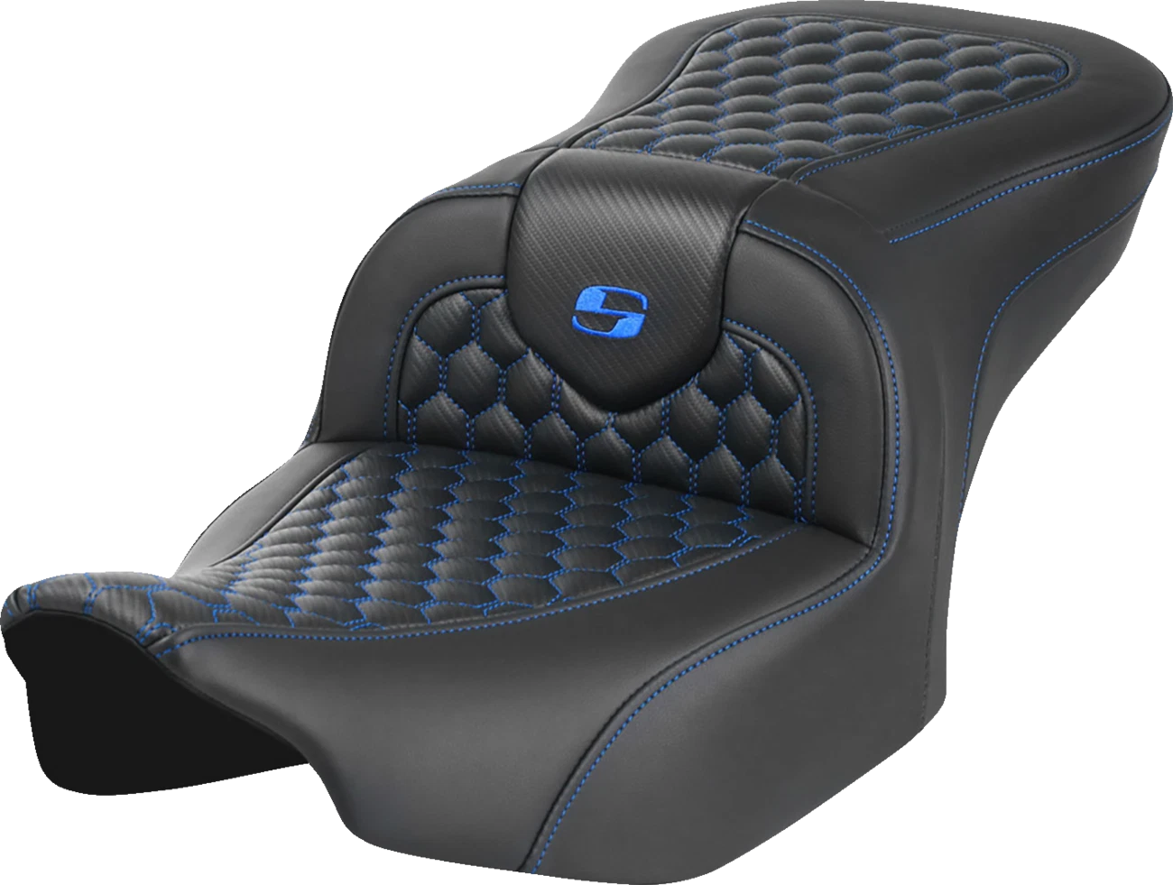 SADDLEMEN Roadsofa Seat for Motorcycle (without Backrest) - Honeycomb - Blue Stitch