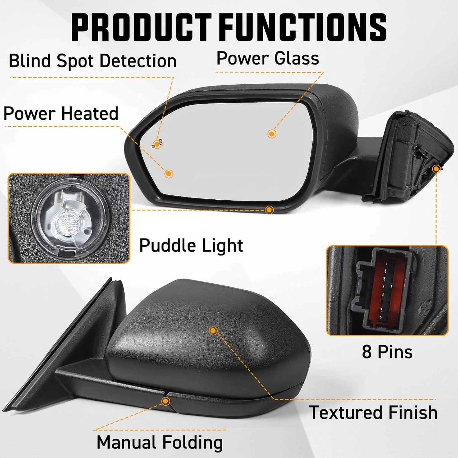 Left Mirror for Ford Explorer (2020–2024) Power Heated Blind Spot Puddle Light