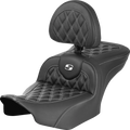 SADDLEMEN RoadSofa Seat with Backrest for Motorcycle (Carbon Fiber, Lattice Stitch)