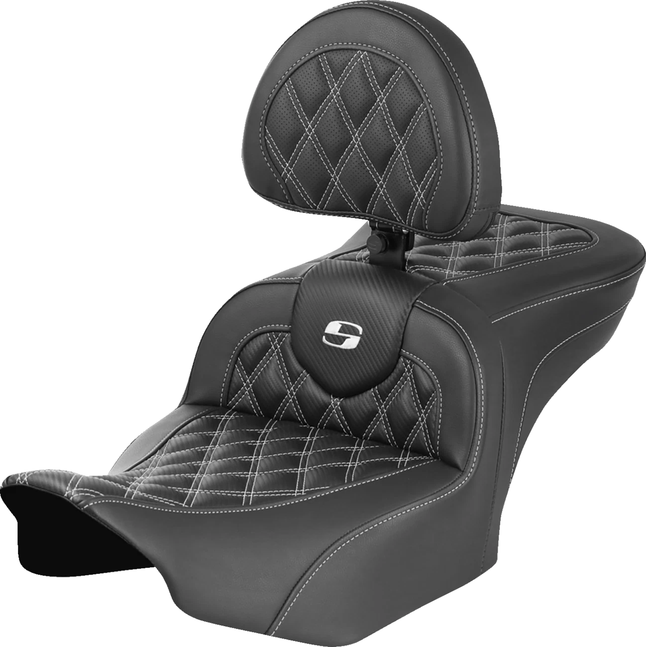 SADDLEMEN RoadSofa Seat with Backrest for Motorcycle (Carbon Fiber, Lattice Stitch)