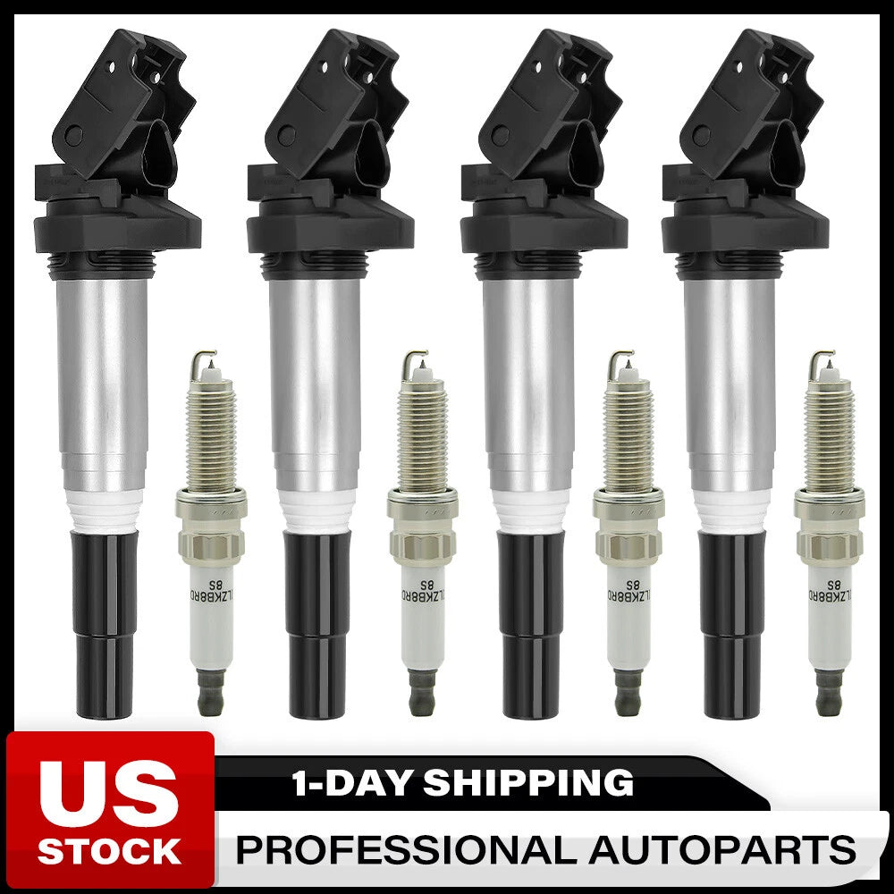 Set of 4 UF667 Ignition Coils & Spark Plugs for BMW 128i 328i 330i 528i 530i X3 X5 (2008–2013)