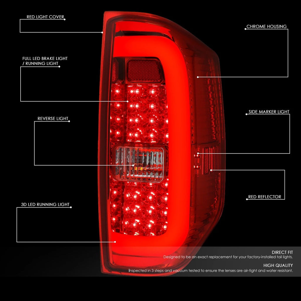 3D LED Tube Bar Tail Brake Light Reverse Lamps for Toyota Tundra (2014–2021)