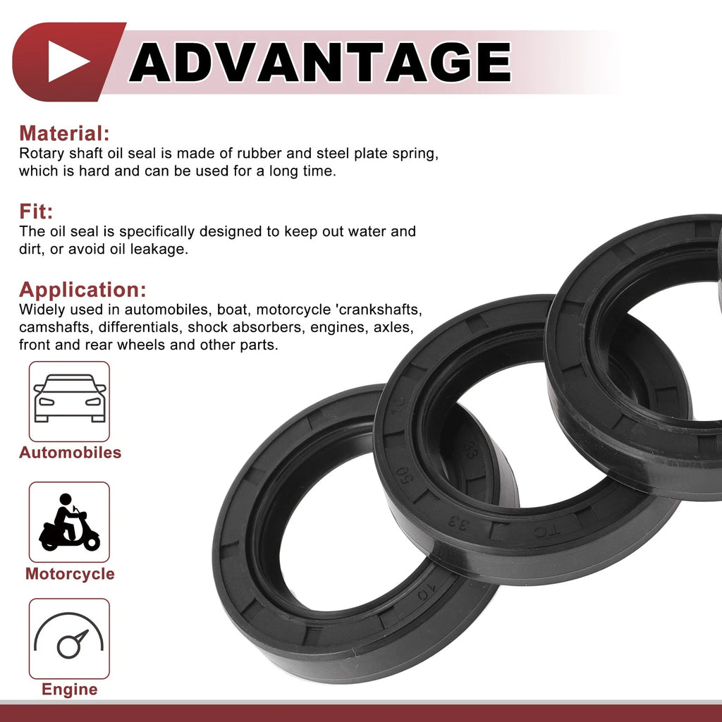 Set of 5 Rotary Shaft Oil Seals 33x50x10mm Nitrile Rubber 672668828670