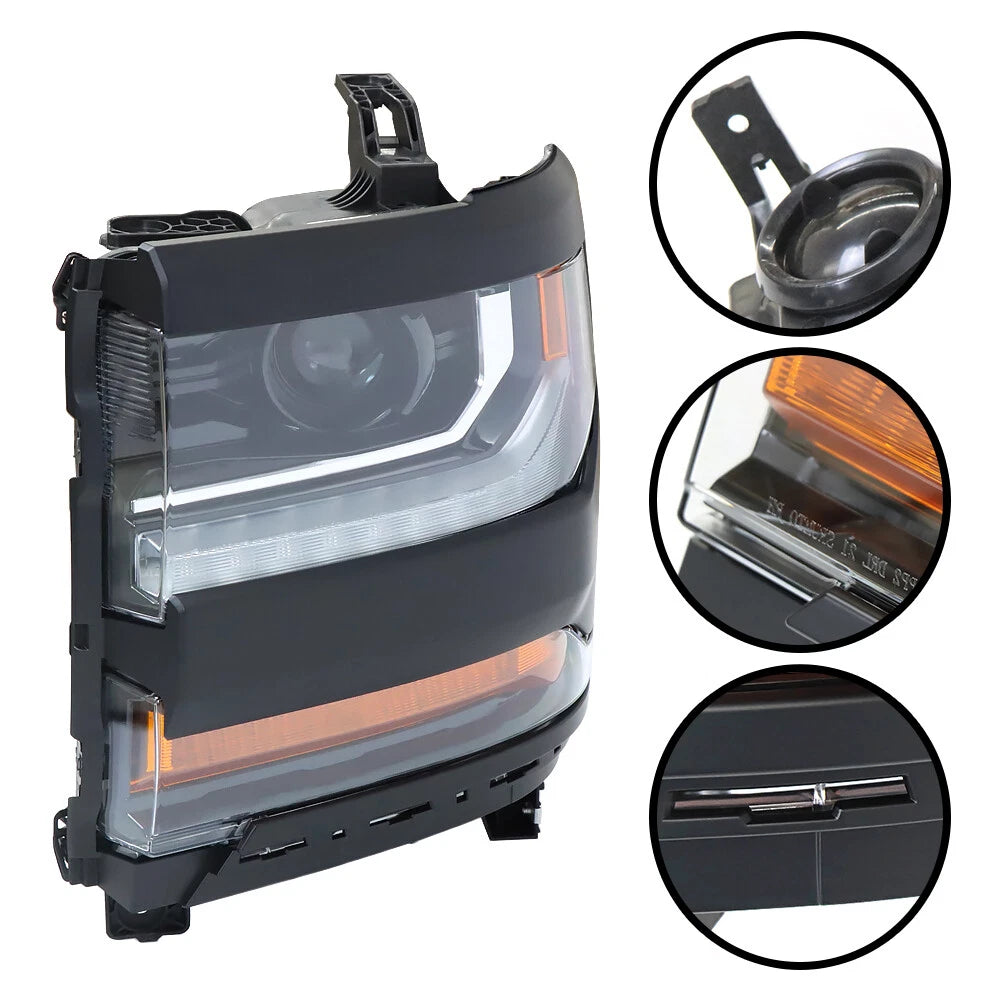Headlight for Chevy Silverado 1500 (2016-2018) Black HID/Xenon with LED DRL