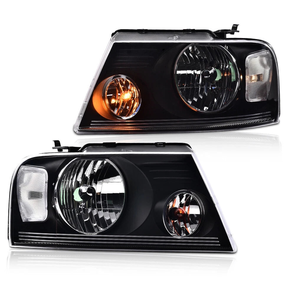 Set of 2 Black Headlights for Ford F150 (2004–2008)