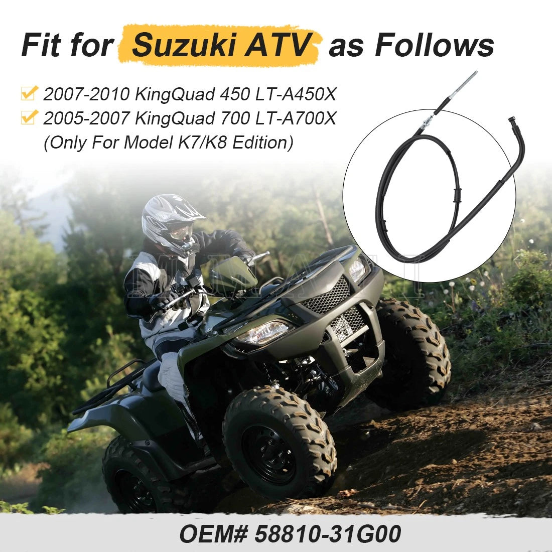 Rear Parking Brake Cable for Suzuki King Quad 450 700 (2007–2021)