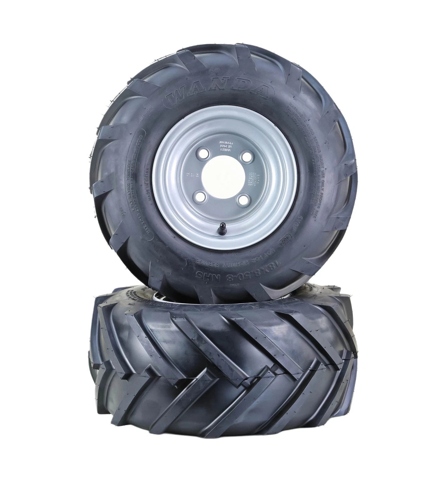 Set of 2 Lawn Mower Tires & Wheels 18X8.5-8 4-Ply with 4x4" Silver Wheel 13079