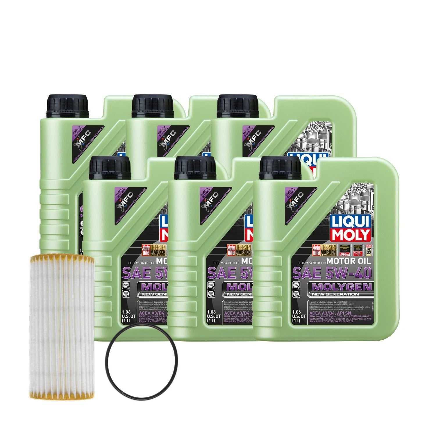 6L Liqui Moly Molygen 5W-40 Oil Change Kit for Audi L4 1.8/2.0L (2010–2023)