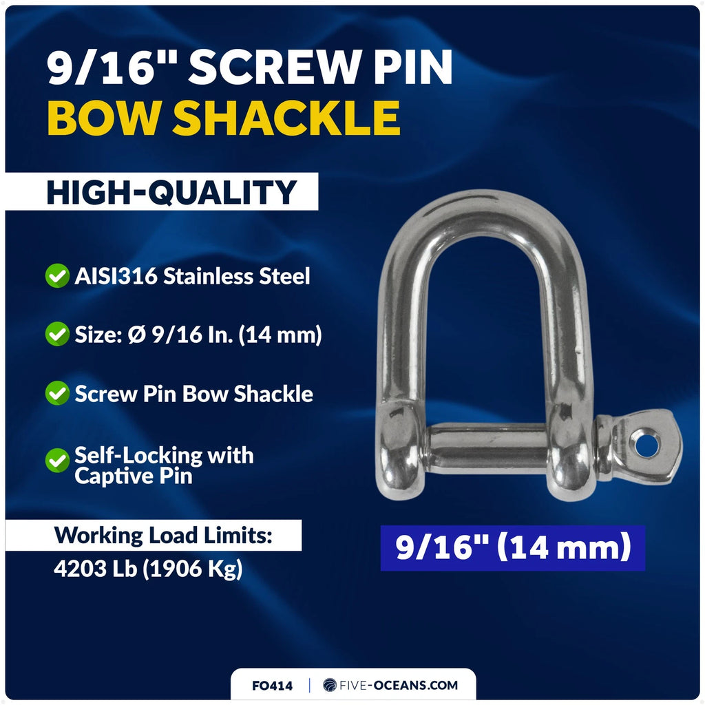 9/16" Screw Pin D Anchor Shackle for FO414 (AISI316 Stainless Steel)