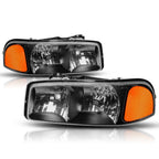 Upper Black Housing Headlight & Amber Side Corner Lamp for GMC Sierra/Yukon (1999–2007)