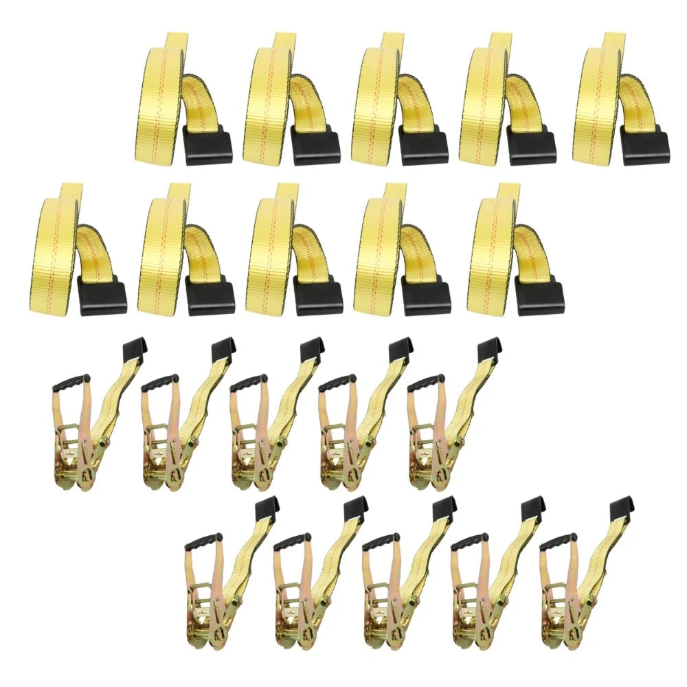 Set of 10 Ratchet Tie-Down Straps with Flat Hooks (2" x 30')