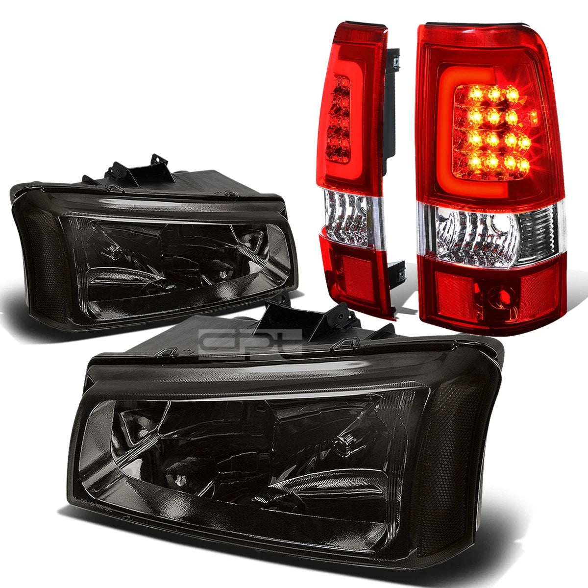 Smoked Clear Corner Headlight + Red 3D LED Bar Tail Light for Silverado (2003–2007)