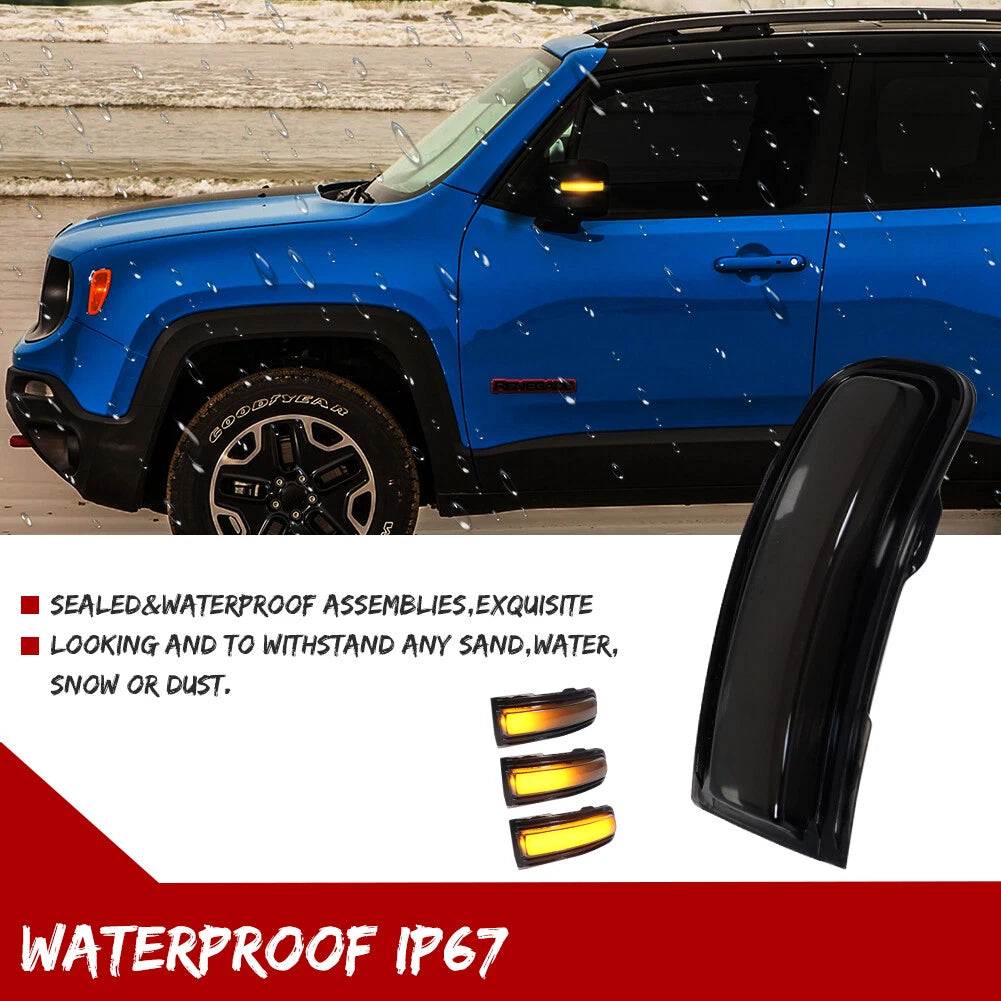 2X Smoked Sequential LED Side Mirror Signal Lights for Jeep Renegade (2015–2023)