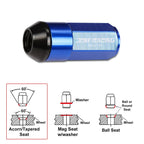 Set of 20 M12X1.5 Blue Cone Seat Hex Wheel Lug Nuts with Cap & Extension