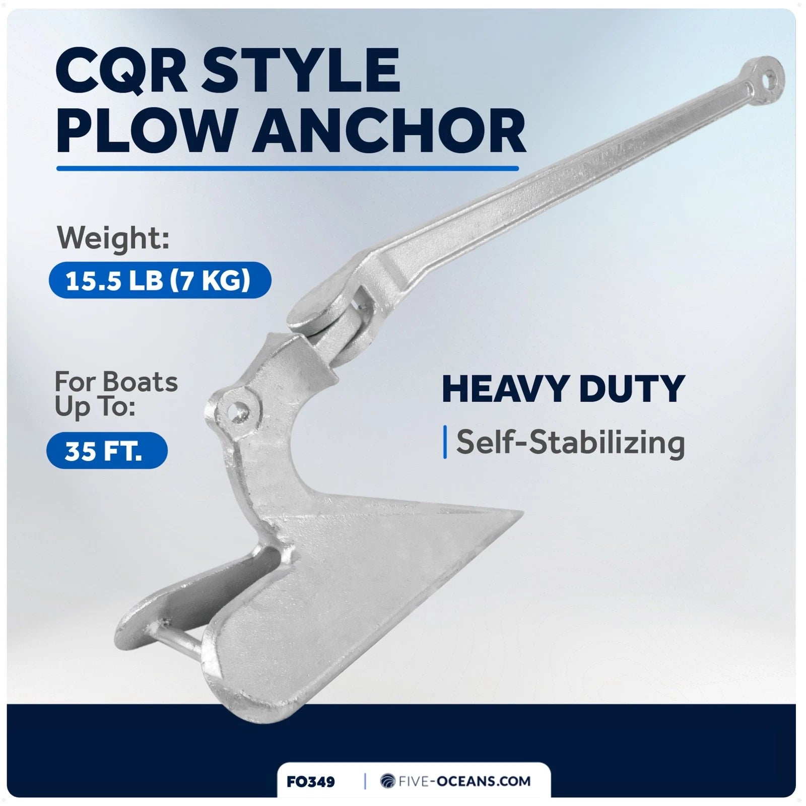 CQR Style Plow Anchor 15.5 lb Hot Dipped Galvanized Steel for Boats