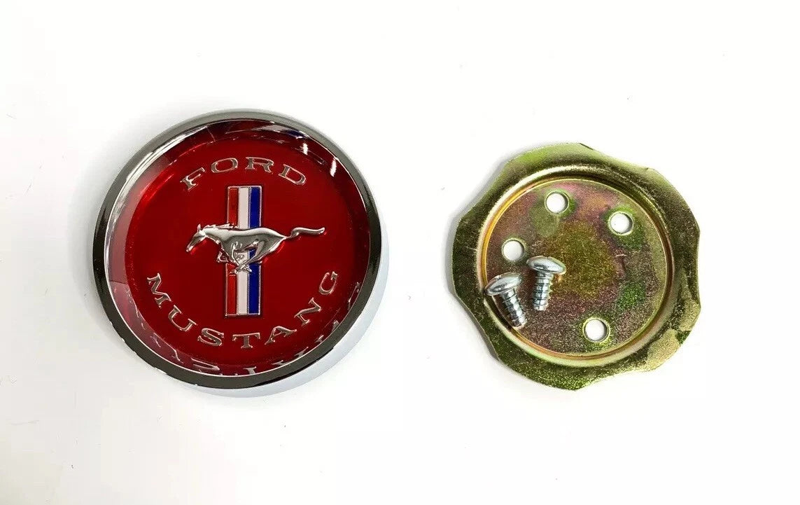 Center Caps Tri-Bar Pony Red Set for 1965–1966 Ford Mustang