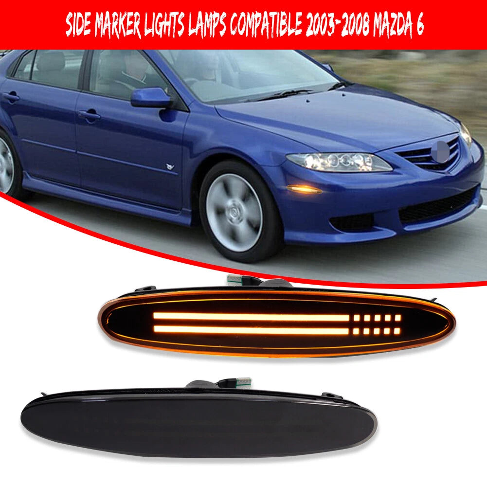 Smoked Lens Amber LED Front Fender Side Marker Signal Lights for Mazda 6