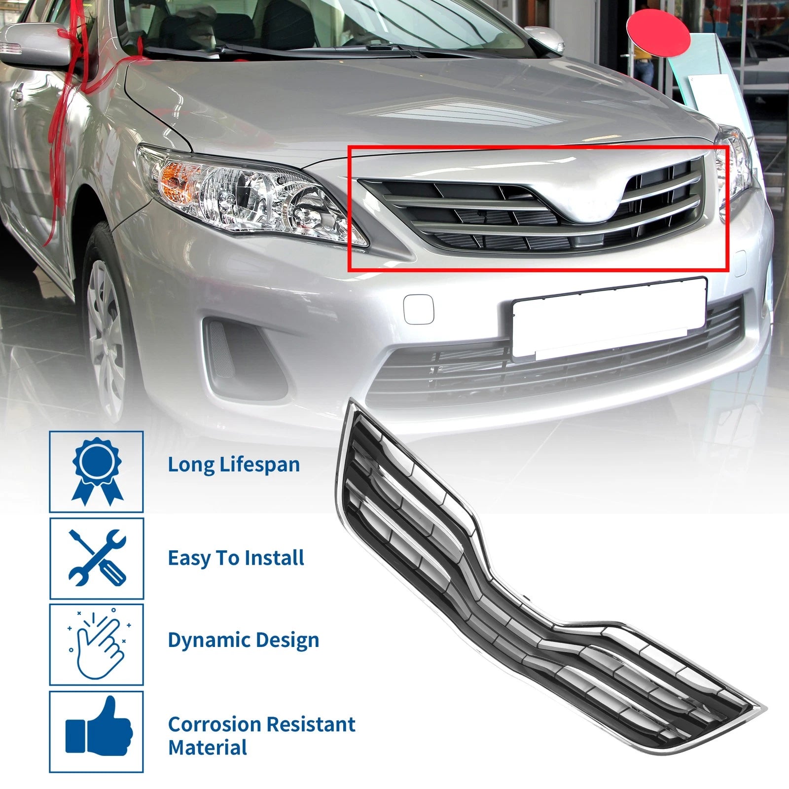 Front Hood Bumper Grille for Toyota Camry (2010) Chrome Silver Black