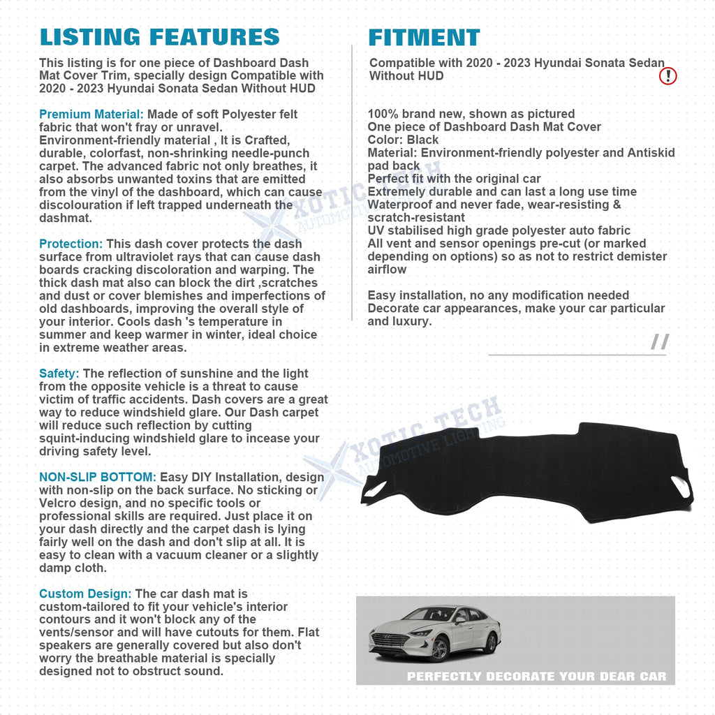 Dashboard Cover Pad Sun Protector for Hyundai Sonata (2020-2023)